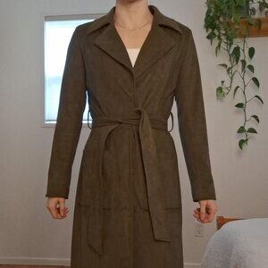 Belle Badgley Mischka green vegan suede long trench coat